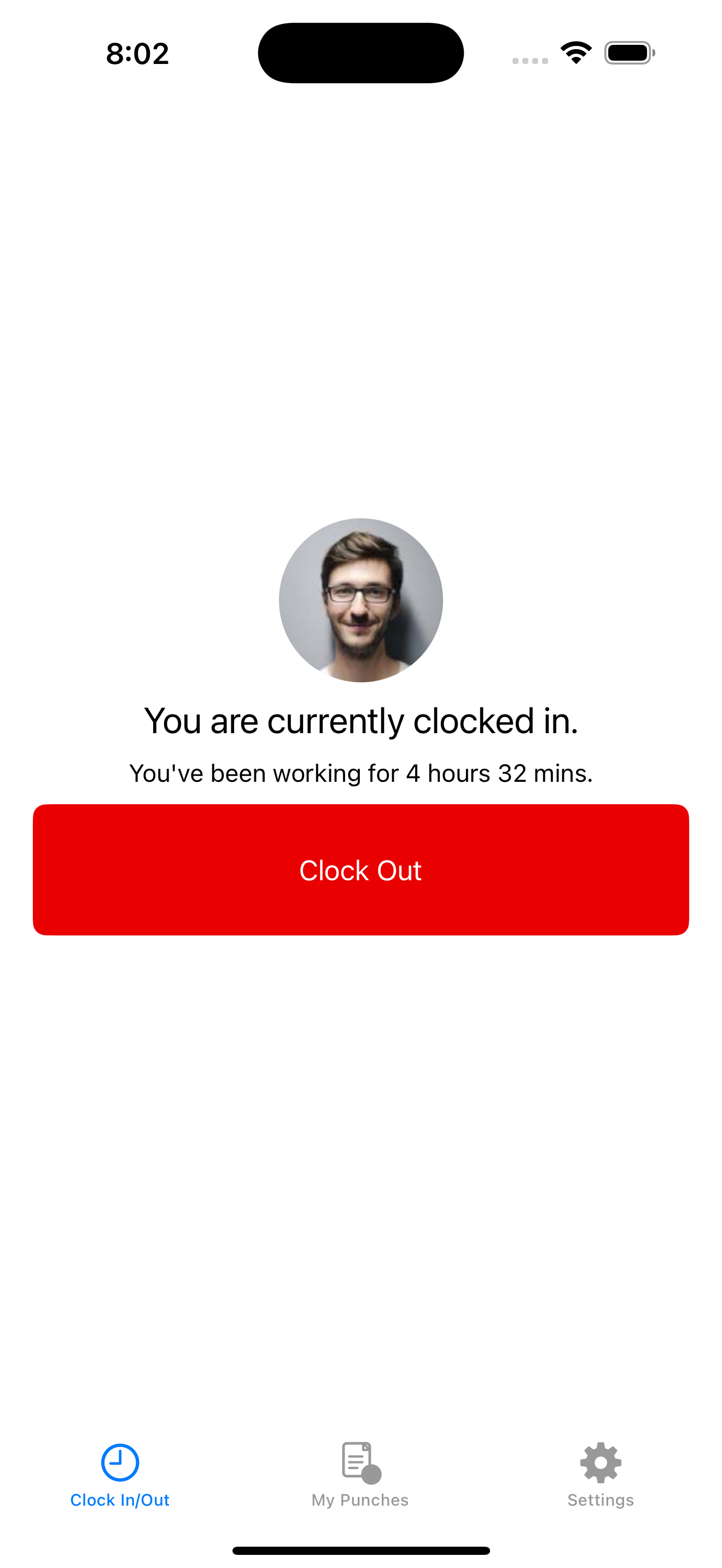 Clock out screen