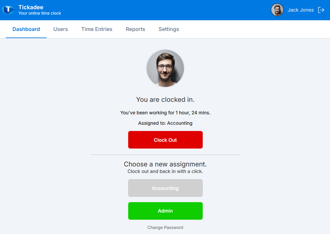 Tickadee dashboard screenshot